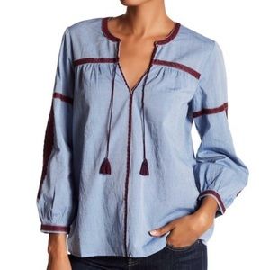 Joie boho blouse, size L, like new, light weight chambray cotton.
